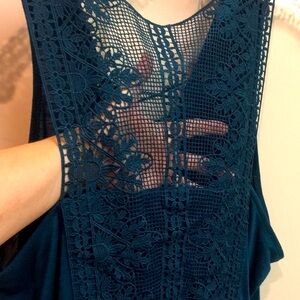 Teal Crochet Lace-Up Top